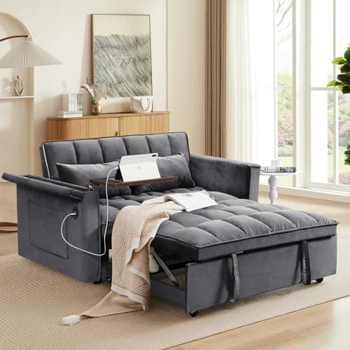 3-in-1 Velvet Convertible Sofa Bed with Adjustable Backrest, Gray
