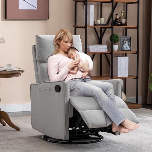 Glider Rocker Recliner Chair, 360° Swivel Linen Recliner for Adults & Nursery