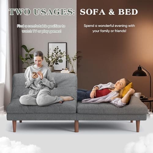 Furmax Dark Grey Modern Linen Convertible Futon Sofa Bed