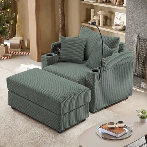 Dark Grey Modern Chaise Lounge Chair with Cup Holders (42")