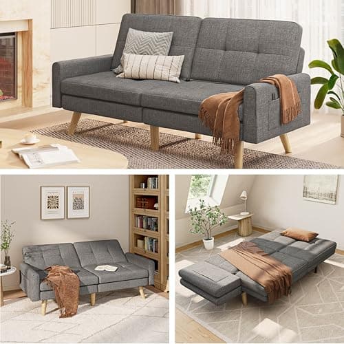 Gizoon Dark Grey 70.9" Futon Sofa Bed with Adjustable Backrest
