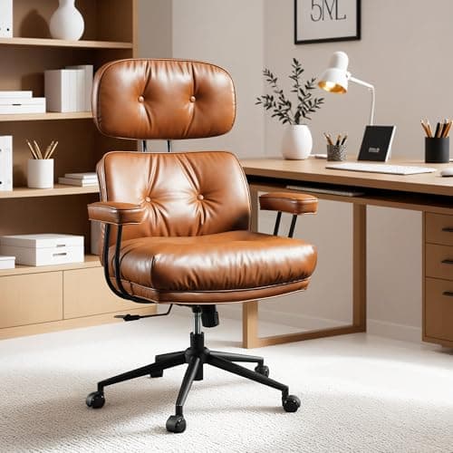 Ovios Mid-Century Modern Brown Suede Executive Chair with Thick Cushions and High Back