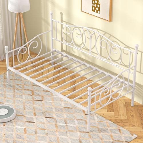 VECELO Metal Twin Daybed with Classic Headboard, White