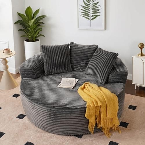Oversized Chaise Lounge Chair - Black Faux Fur Sofa Bed (67"x48")