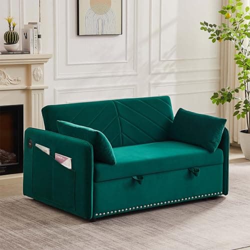 Modern Velvet Sleeper Sofa Bed with USB Port for Small Spaces in Grey