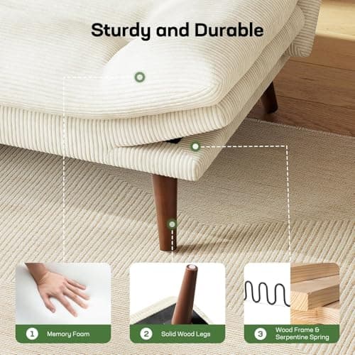 Marsail Corduroy Futon Sofa Bed with Adjustable Backrest & Armrests
