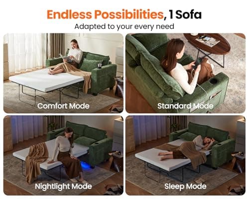 CHIC HOUSE 2-in-1 Pull-Out Sofa Bed, Chenille Memory Foam Couch
