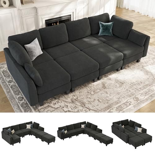 Beige 6 Seater Modular Sleeper Sofa, Comfortable Sectional Couch Bed