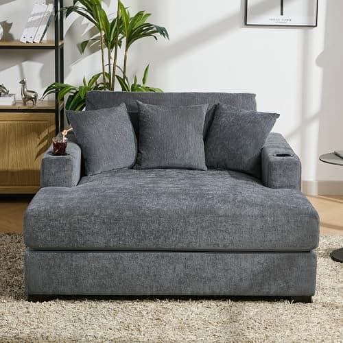 Modern 55" Oversized Chaise Lounger, Chenille Fabric Sleeper Sofa Couch for Living Room, Bedroom and Office (Blue-gray/55)  
Modern 55" Chaise Lounger, Chenille Fabric Sleeper Sofa Couch with Charge Station for Living Room, Bedroom and Office (Blue-g