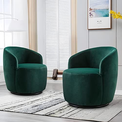 Antetek 2-Unit Small Club Swivel Barrel Chair, Blue Velvet Leisure Accent Sofa