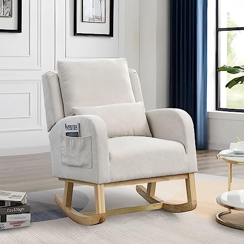 Beige Wingback Glider Chair for Nursery and Living Spaces
