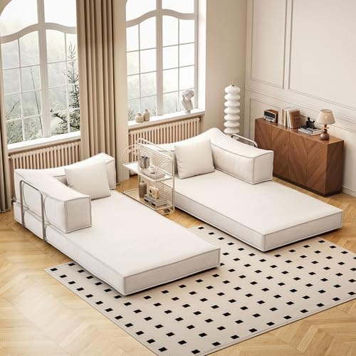 Modern 82.67" Fold-Out Sofa Bed, King Size, White Corduroy Fabric