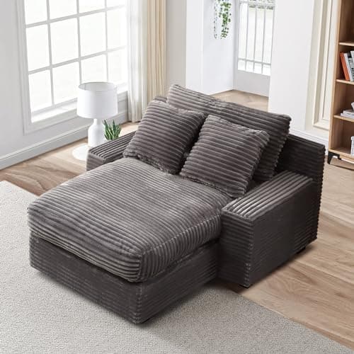 Antetek Grey 48" Corduroy Lounge Chair Sleeper Sofa