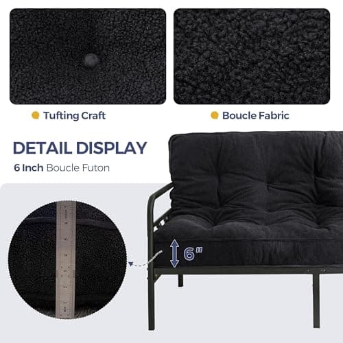 MAXYOYO Full Size Thick Boucle Futon Mattress, Shredded Foam Filling, Black