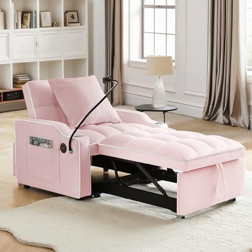 Modern Velvet Sleeper Sofa Bed with Charging Ports, Black