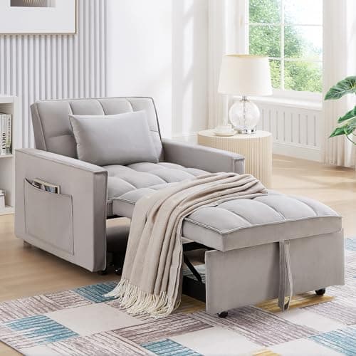 Black Modern Velvet Sleeper Sofa Chair Bed with Adjustable Backrest