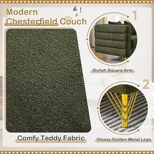 Modern 81-inch Couch + 60-inch Loveseat in Green Teddy Fabric