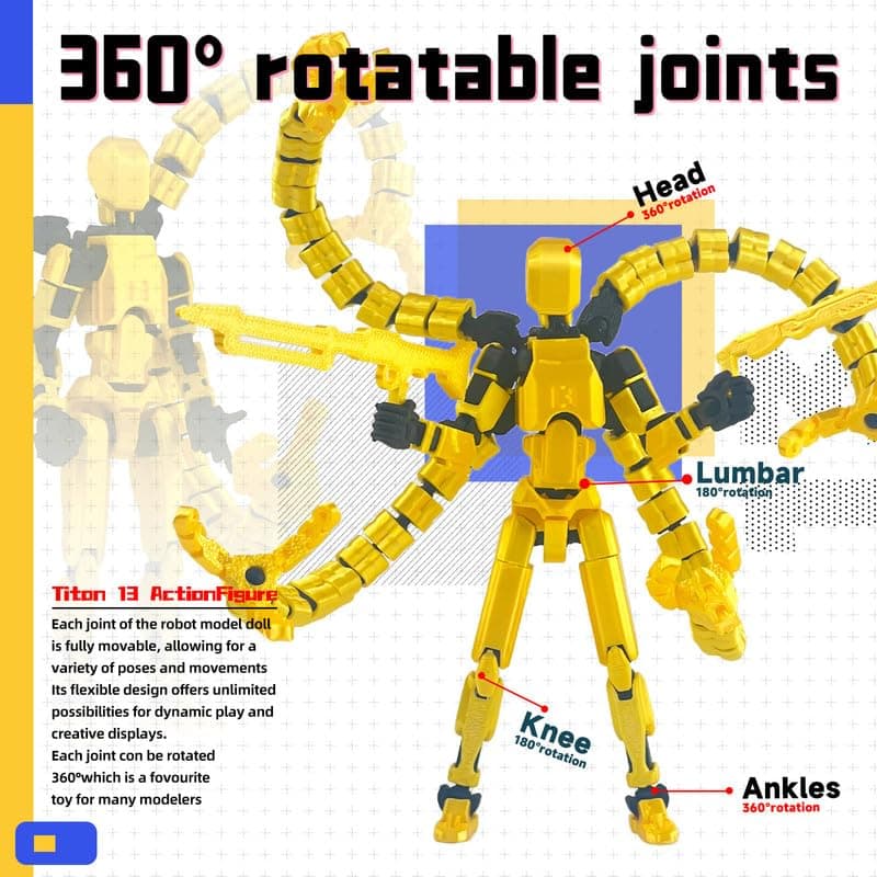 Lucky 13 3D Printed Four Claws Robot, 5.2 Inch (Gold)