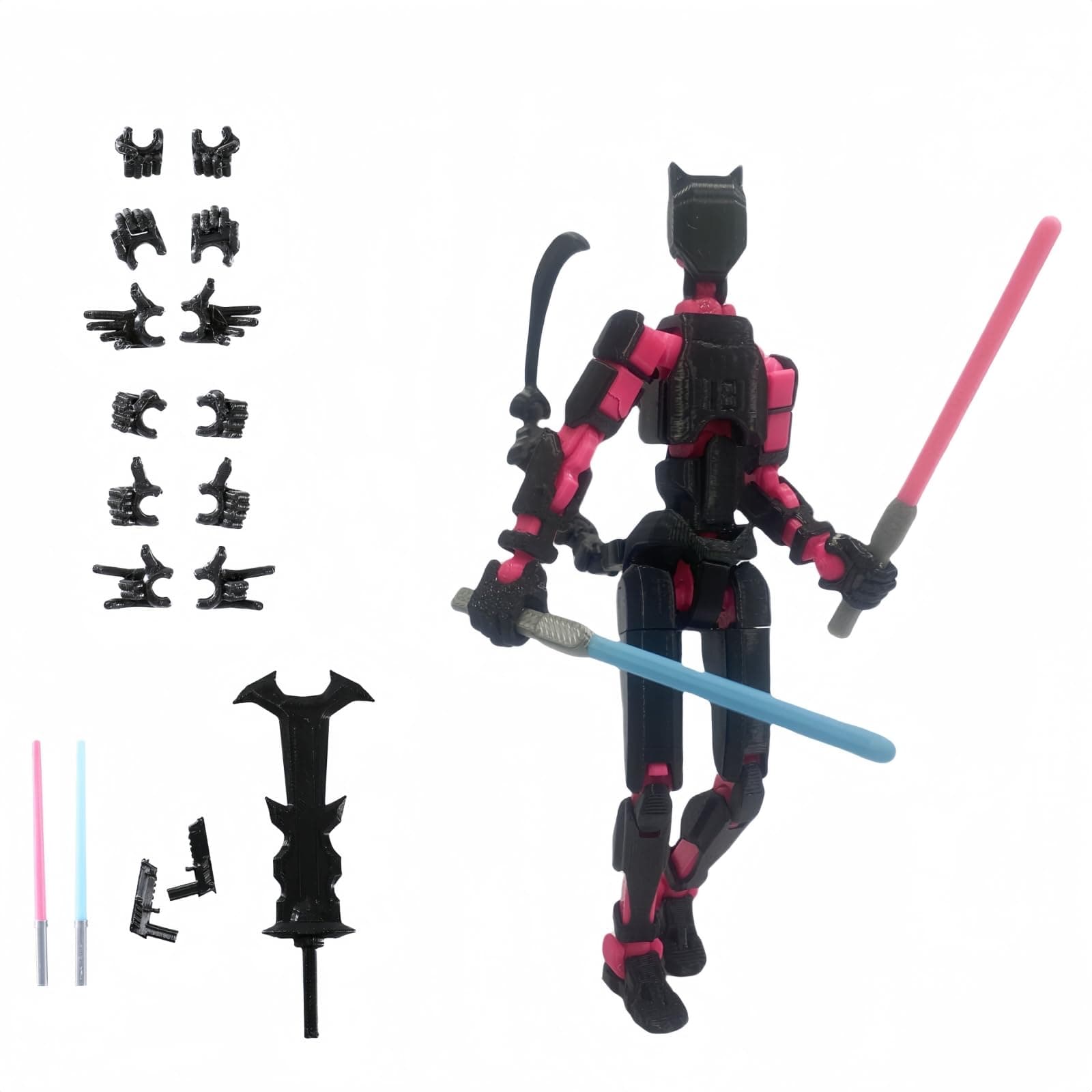 T13 Action Figure, Upgraded 5.4 Inch 3D Printed Robot Model (Black Red)