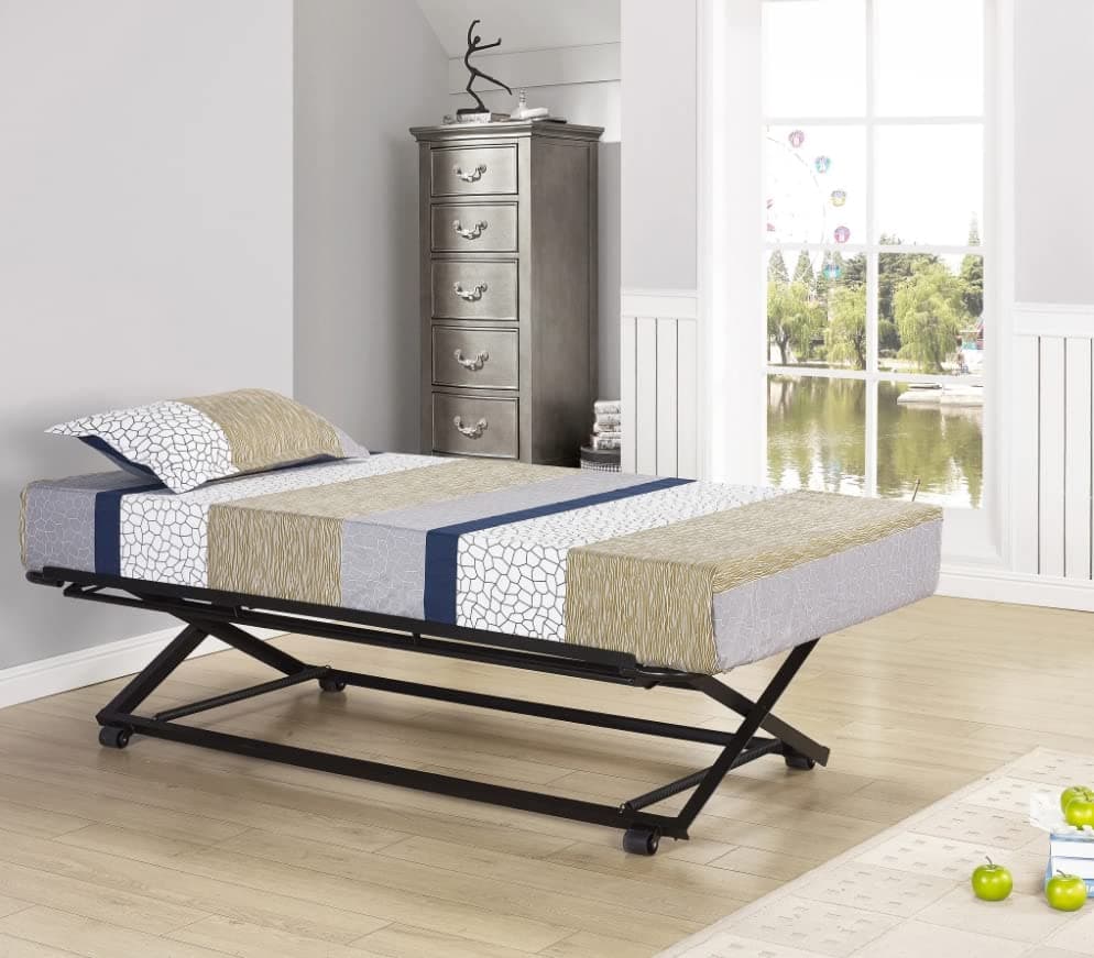 KB Designs Twin Size Metal Pop Up Trundle Bed Unit for Daybed, Black