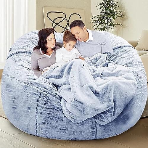 Giant Grey Bean Bag Chair for Adults & Kids, Filling-Free & Comfy