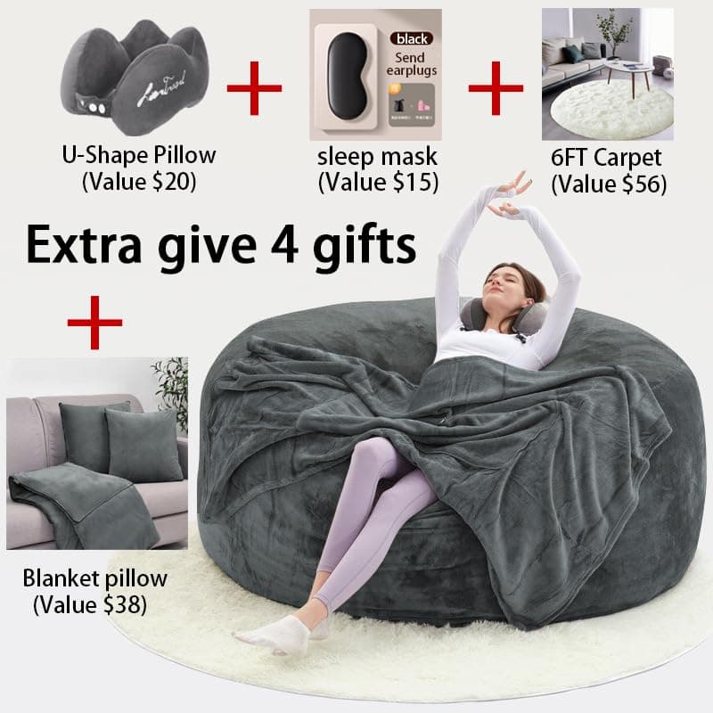 60" Dark Grey Oversized Bean Bag Sofa with Memory Sponge (5FT)