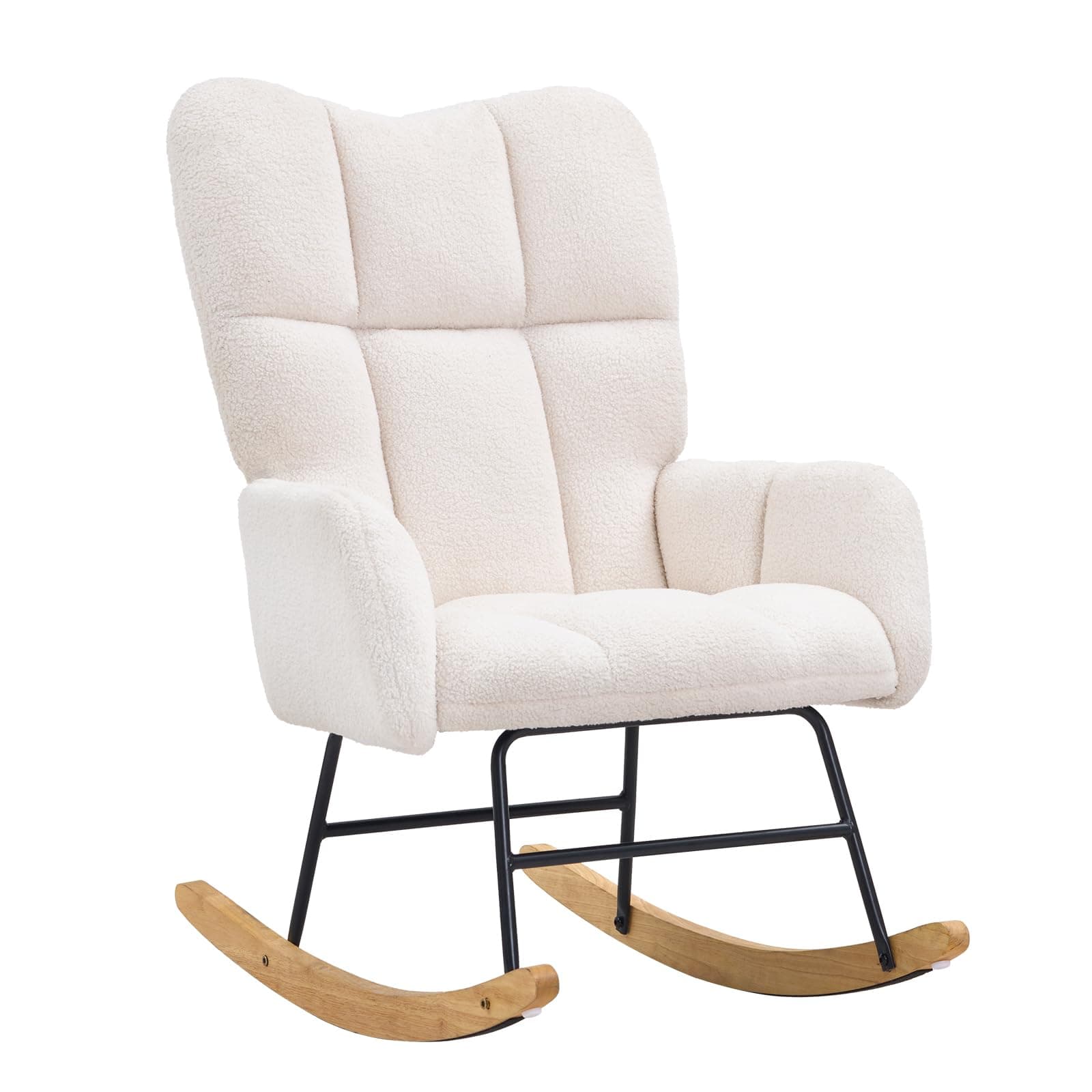 VEVOR Ivory White Teddy Fabric Glider Rocking Chair, Supportive Backrest, Up to 250 lbs
