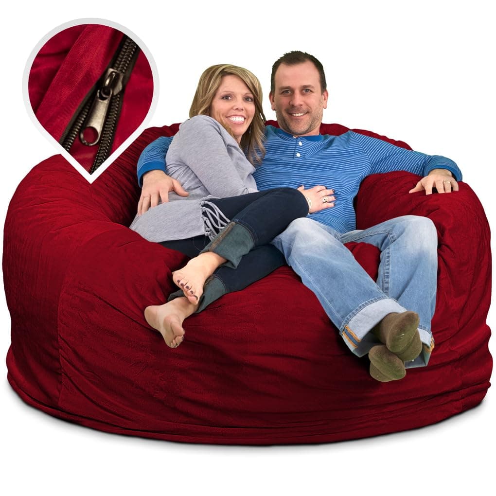 ULTIMATE SACK 6000 (6 ft.) Bean Bag Chair Cover, Burgundy Suede