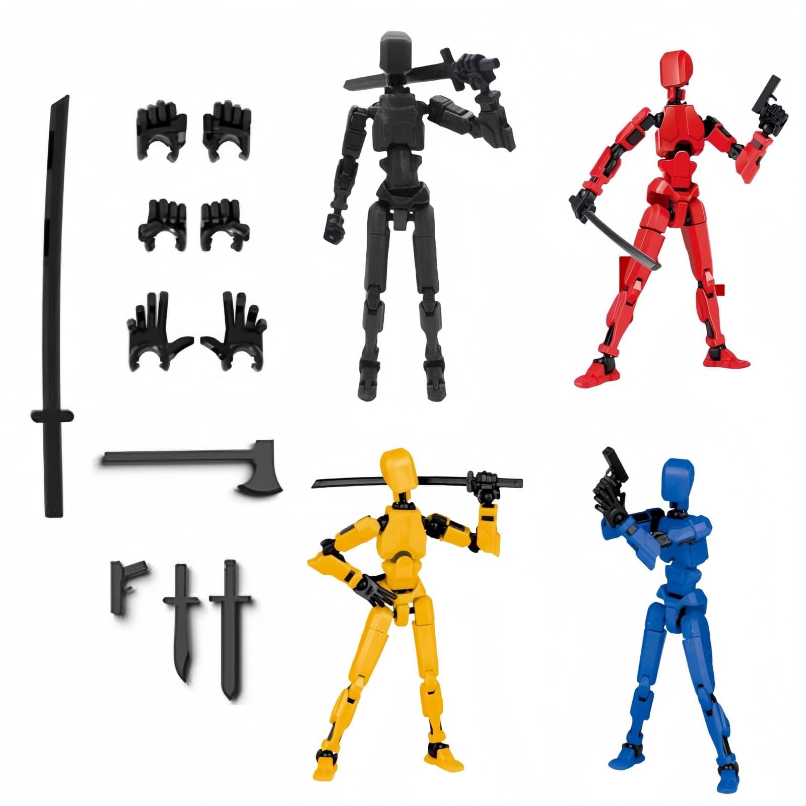 T13 Action Figure Set (4pcs) - Black, Red, Yellow, Blue:Collections of Exquisite Art