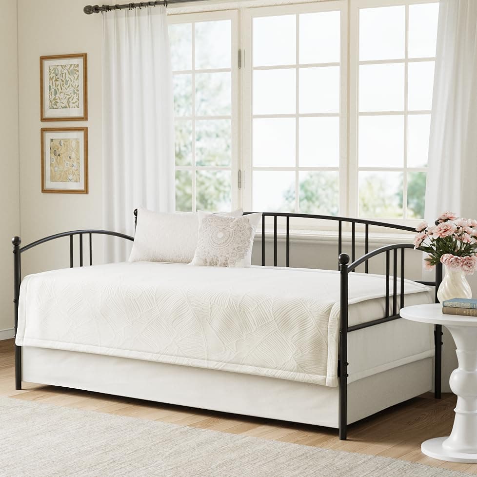 IDEALHOUSE Metal Twin Daybed with Trundle, Black