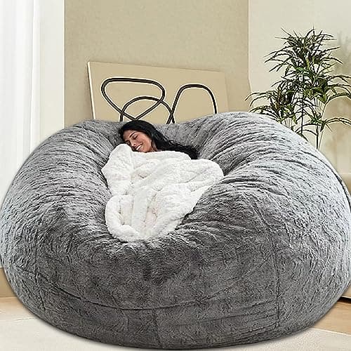 Giant Grey Bean Bag Chair for Adults & Kids, Filling-Free & Comfy