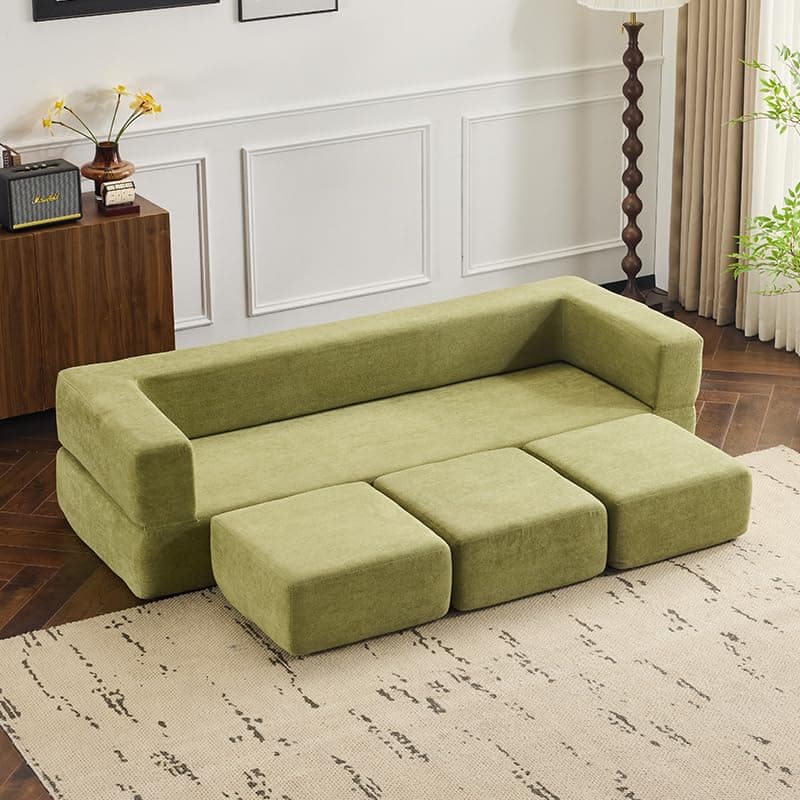 Boneless Convertible SofaBed with Ottomans - Green