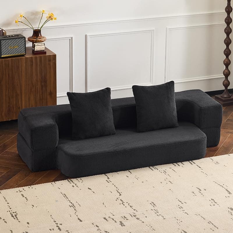 Boneless Convertible SofaBed with Ottomans - Green