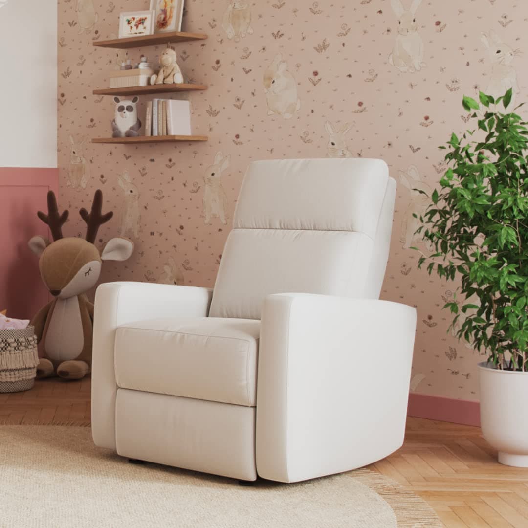 Nurture Premium Modern Recliner Nursery Glider Chair | Spill, Stain Proof Fabric (Ivory)