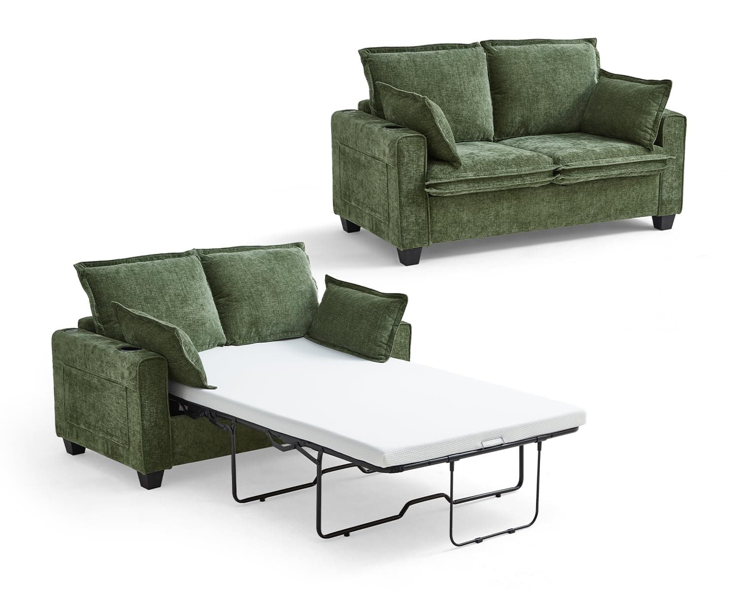 CHIC HOUSE 2-in-1 Pull-Out Sofa Bed, Chenille Memory Foam Couch