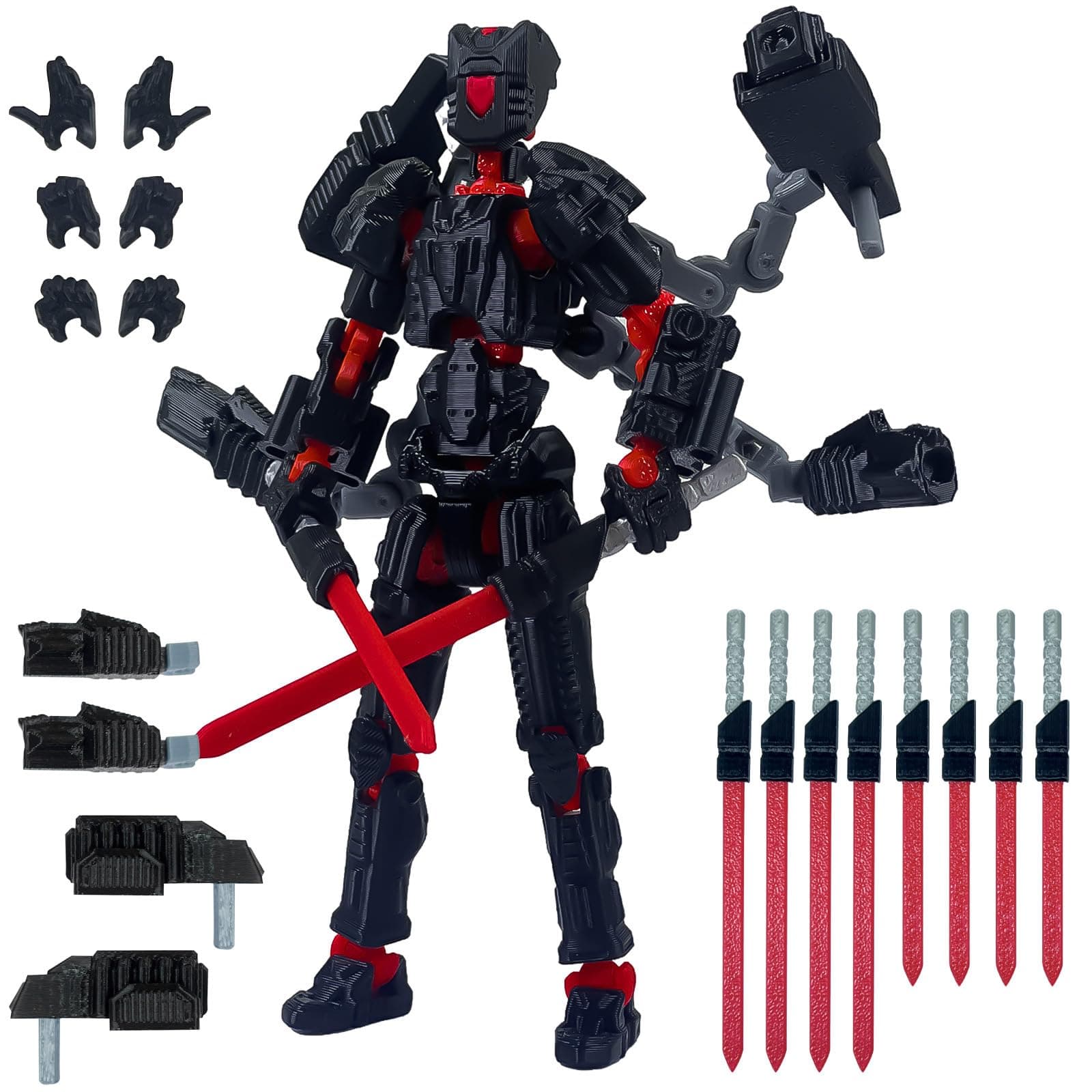 T13 Mission 13 Lucky Action Figures, 3D Printed Desk Toys (Black Red, 5.5")