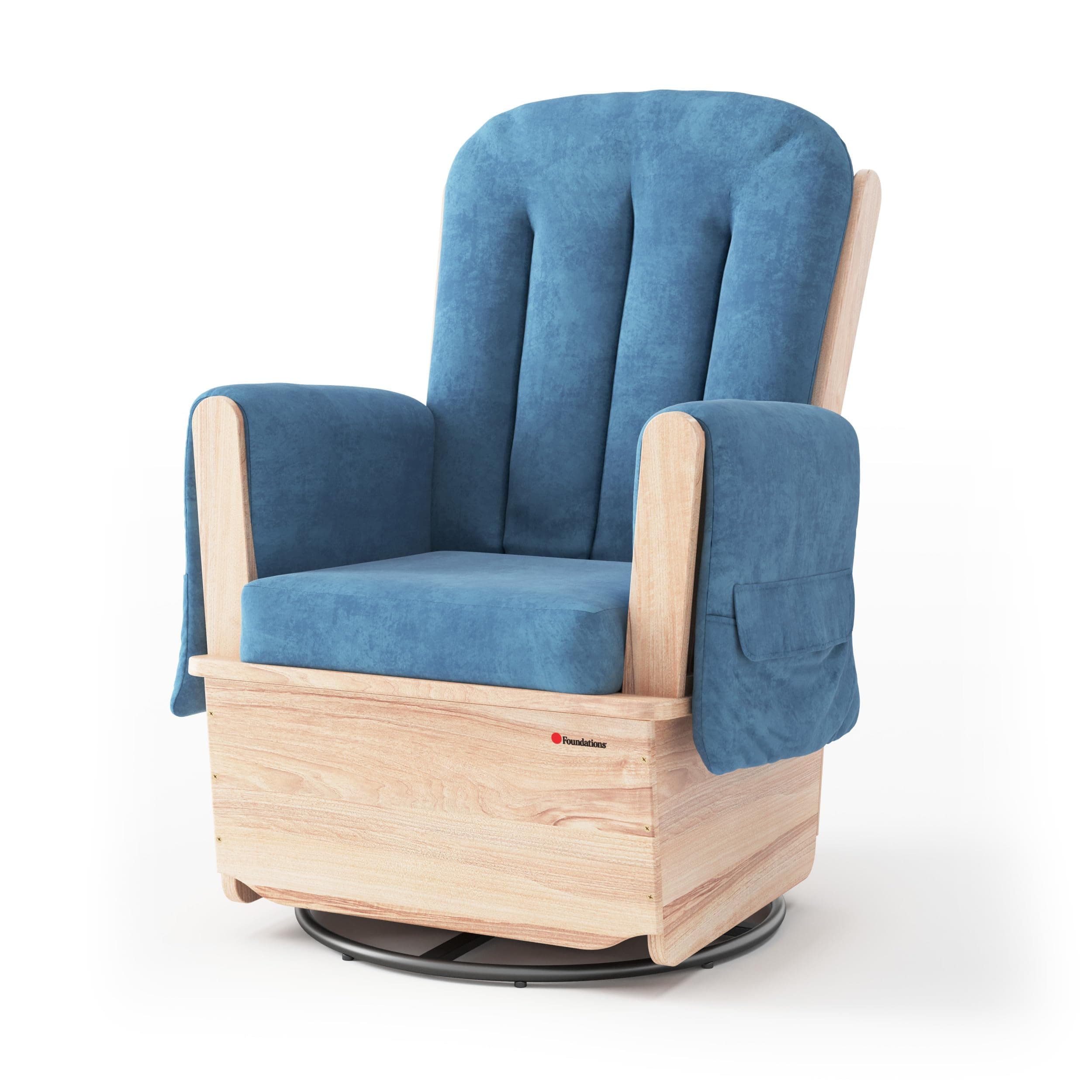 Foundations SafeRocker Glider for Baby Feeding & Rocking in Nursery - Blue Microfiber