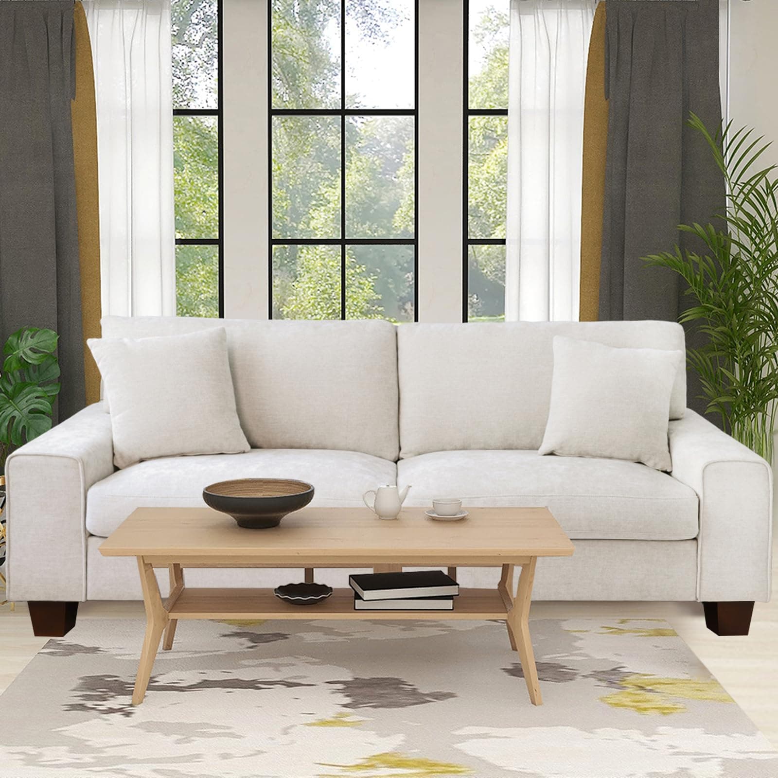 DOPEDIO Beige Chenille Loveseat Sofa, Spring Cushions, Easy Assembly