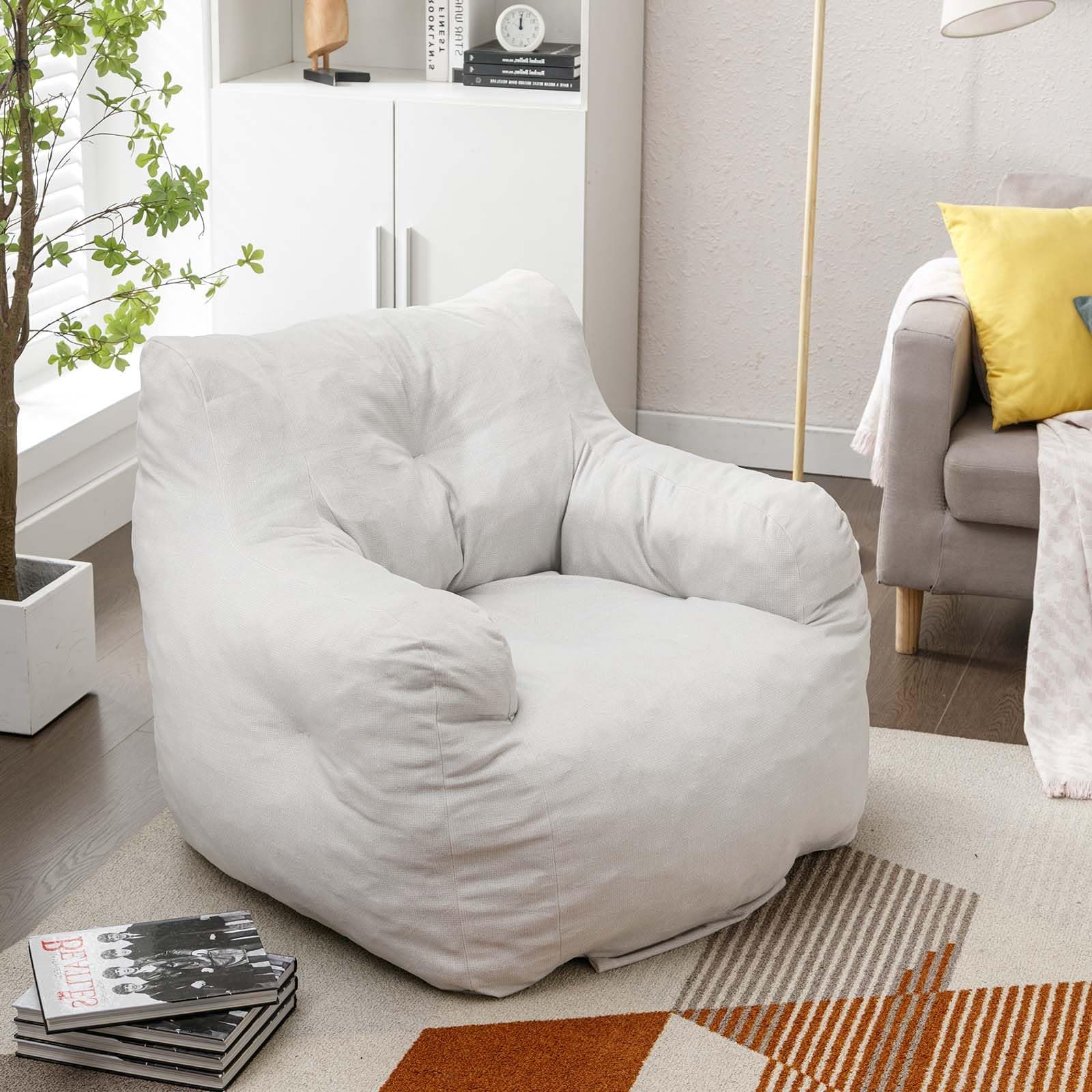 Bean Bag Chairs for Adults & Kids in Velvet Fabric, Beige