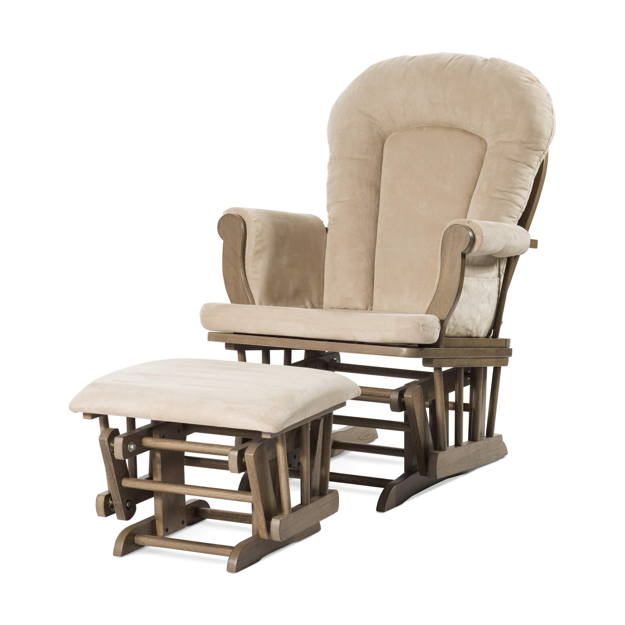 Child Craft Cozy Glider Rocker & Ottoman, Beige Cushion with Storage Pockets