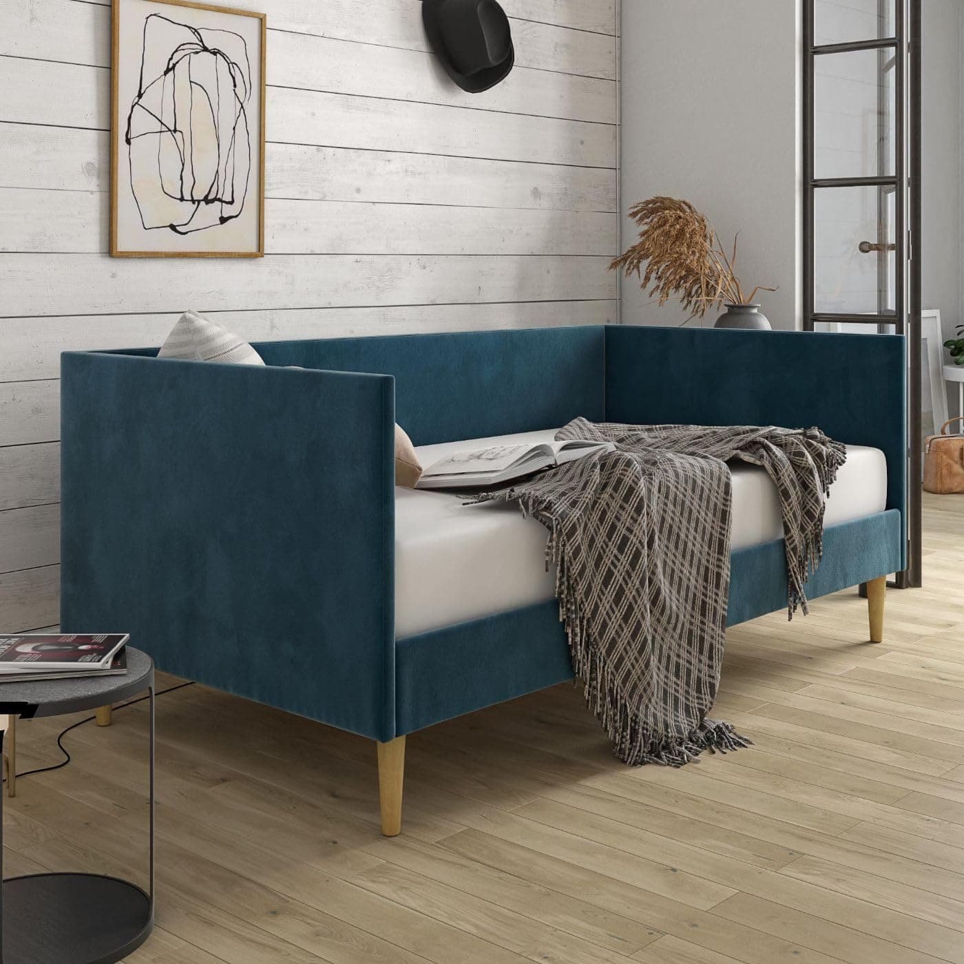 DHP Franklin Mid-Century Velvet Daybed, Twin, Blue