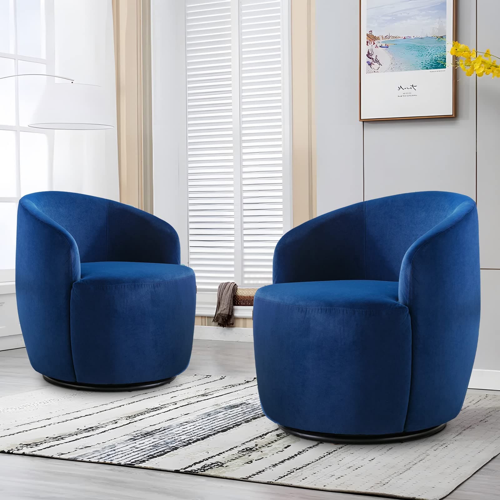 Antetek 2-Unit Small Club Swivel Barrel Chair, Blue Velvet Leisure Accent Sofa
