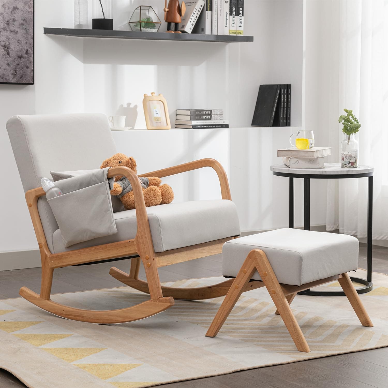 Light Gray Nursery Rocking Chair with Ottoman, Glider Chair for Mom and Seniors