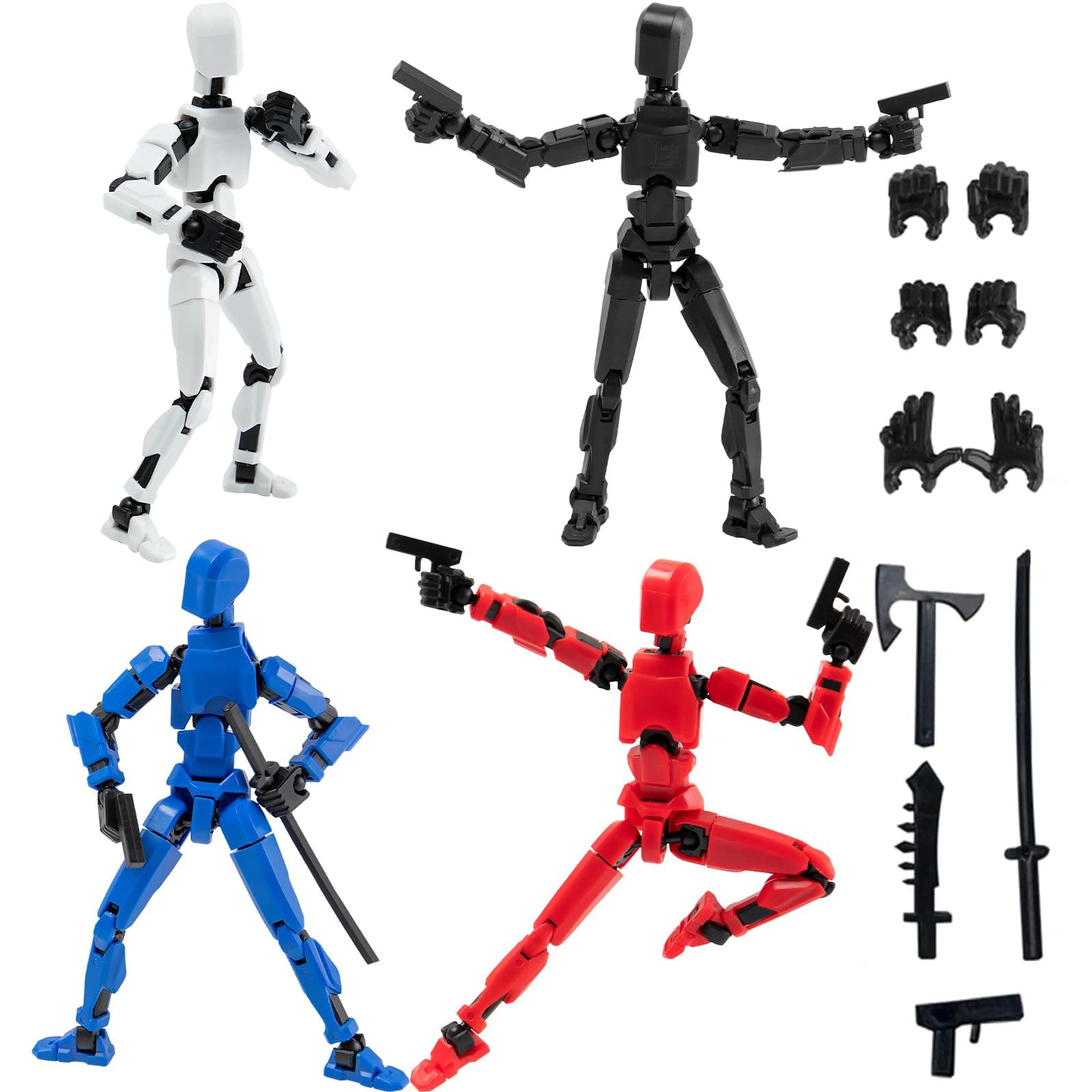 Titan T-13 4PC Robot Action Figure Set for Boys (White+Black+Blue+Red)