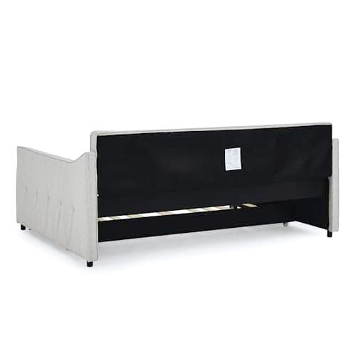 Full Size Daybed with Twin Size Trundle, Upholstered Tufted Day Bed, Beige