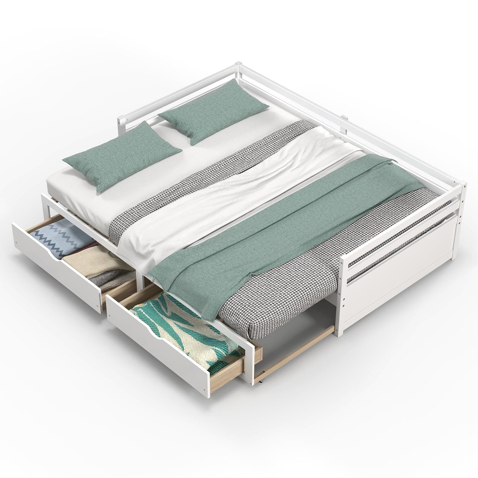 KOMFOTT Extendable Twin to King Daybed, White, with Storage Drawers