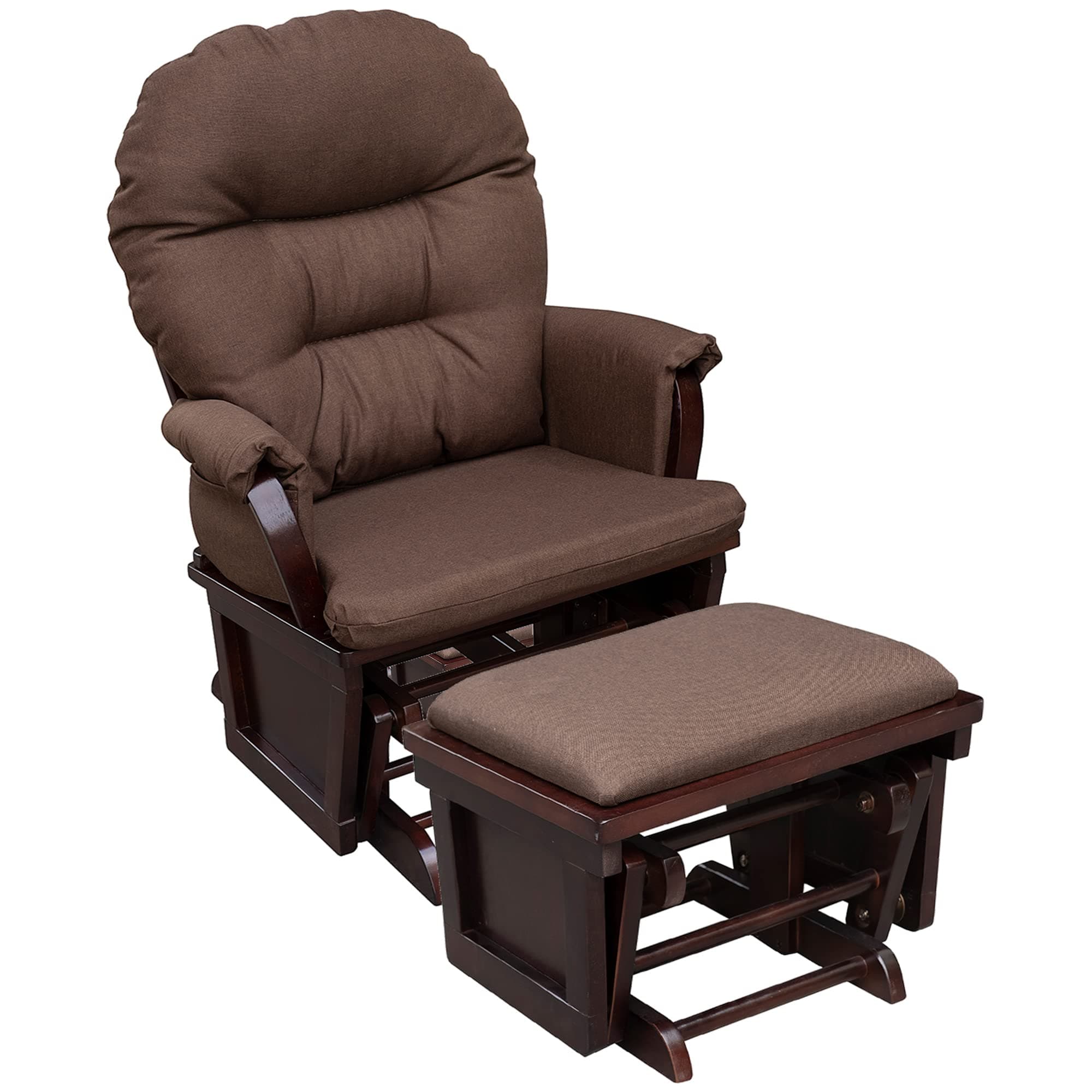 HOMCOM Brown Glider Rocking Chair with Ottoman and Padded Seat