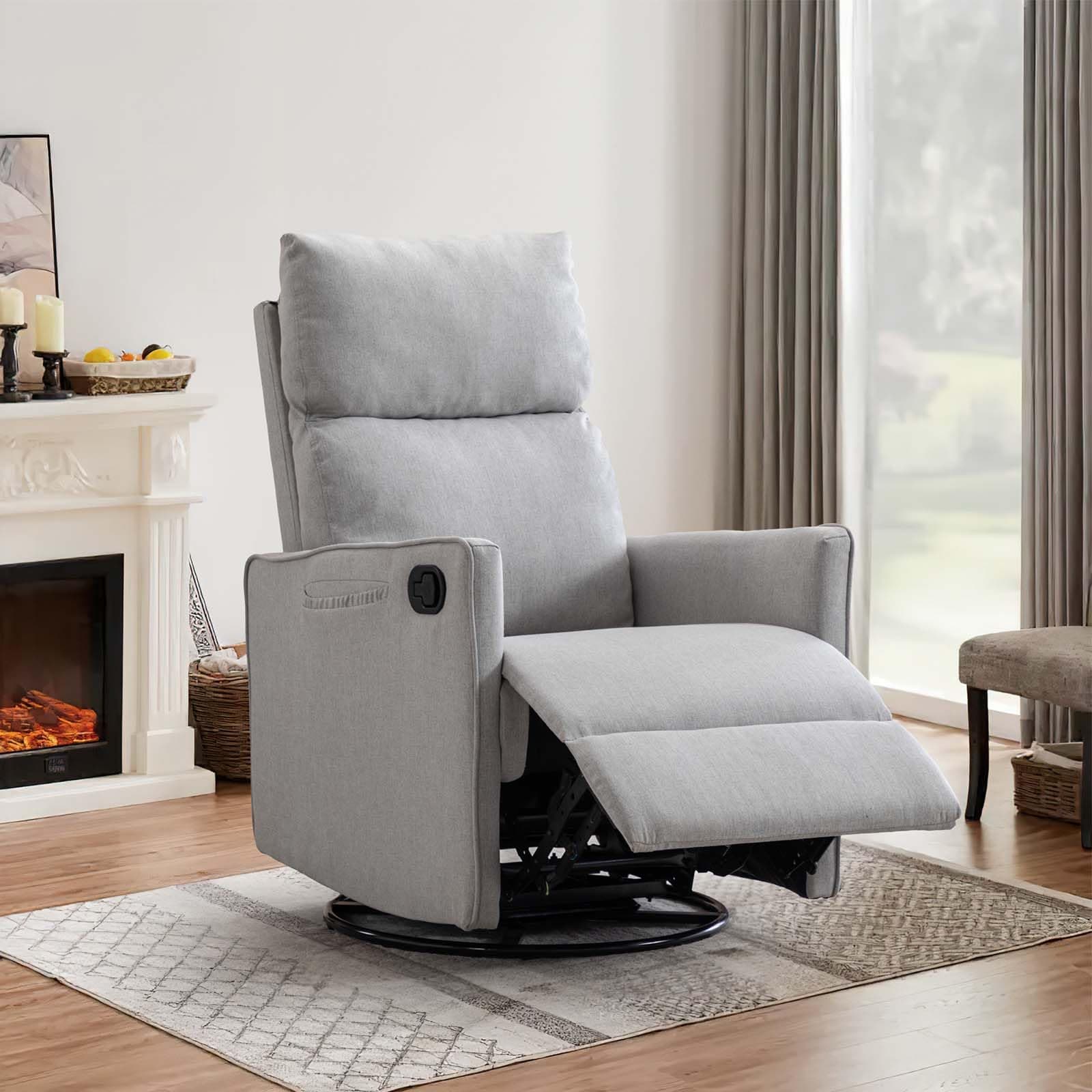 Glider Rocker Recliner Chair, 360° Swivel Linen Recliner for Adults & Nursery