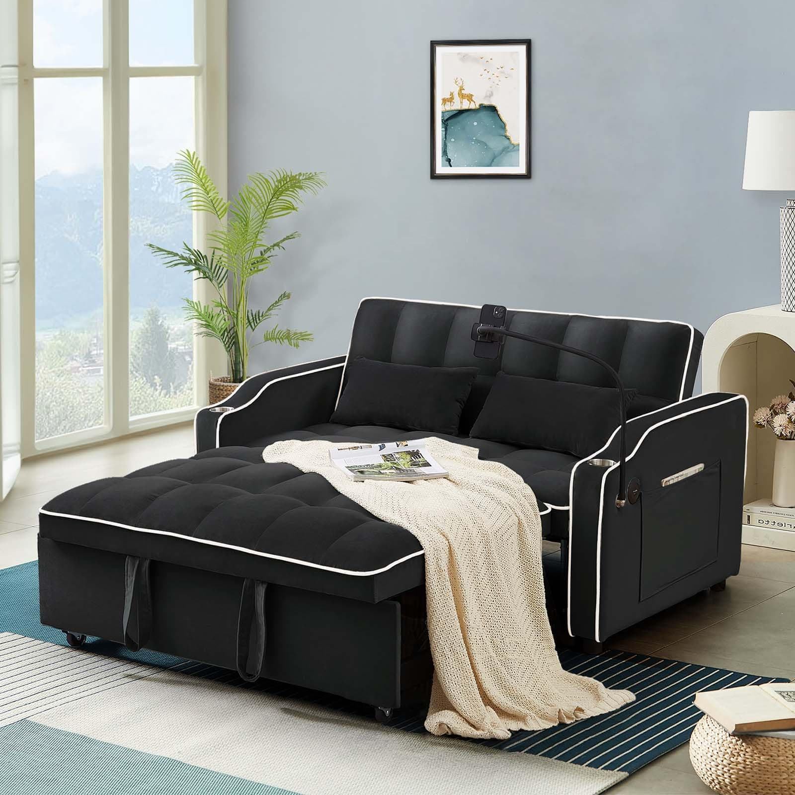 Modern Sleeper Sofa with USB & Type C Port - 3-in-1 Convertible Loveseat Futon for Living Room Apartment