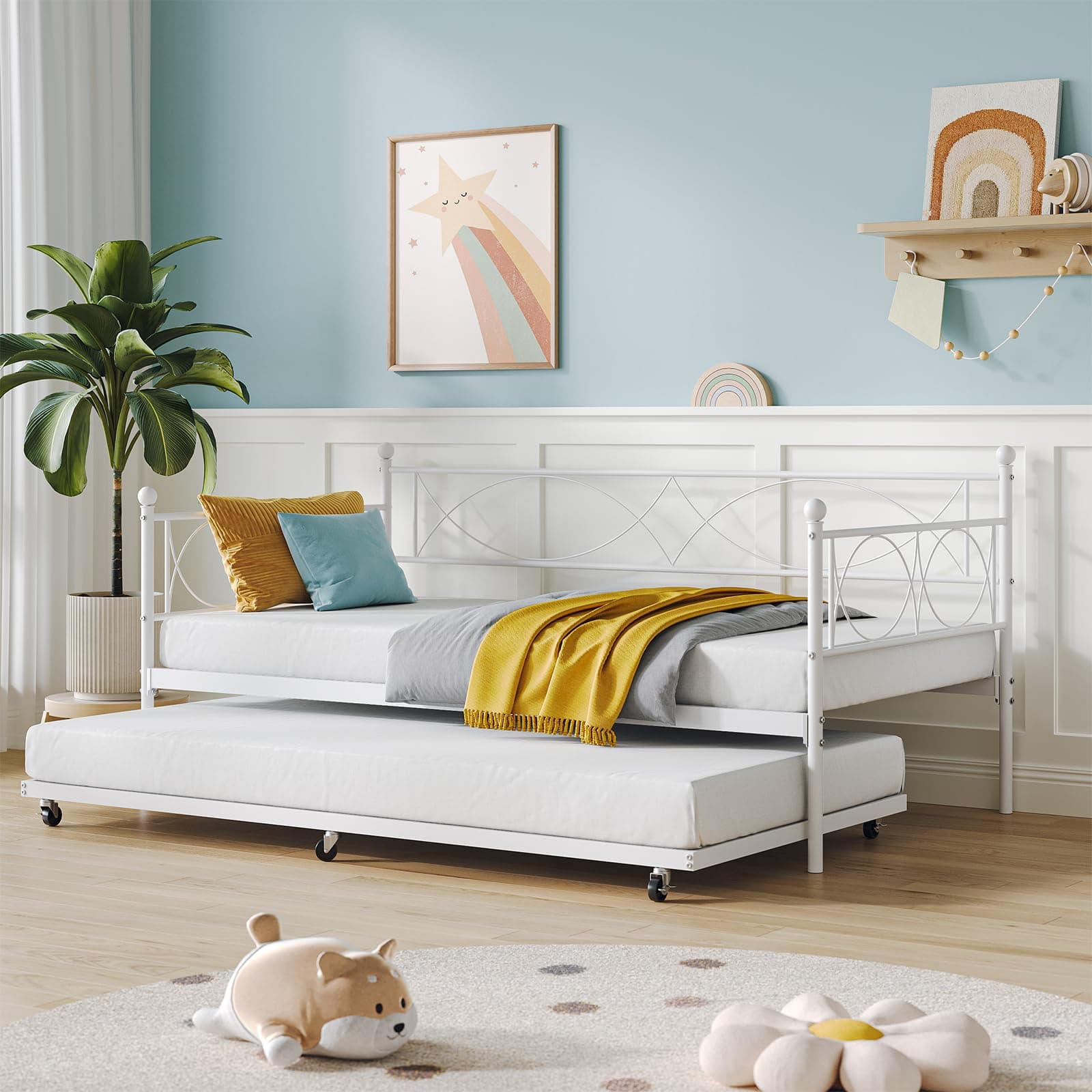 IDEALHOUSE Metal Twin Daybed with Trundle, Multi-Functional Bedroom and Living Room Sofa Bed